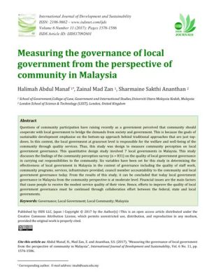  Governance in Malaysia: A Critical Perspective - Delicate Threads Weaving Through Power and Transparency